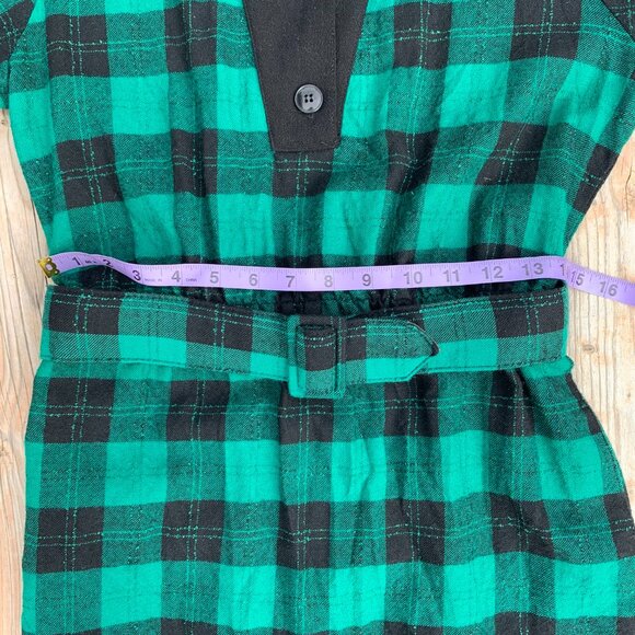 Vintage 80s Tartan Plaid Wool Long Sleeve Belted Sheath Shirt Dress - Picture 15 of 16
